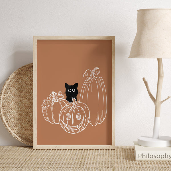 Halloween Cat Art | Cat And Pumpkin Art | Ollie + Hank
