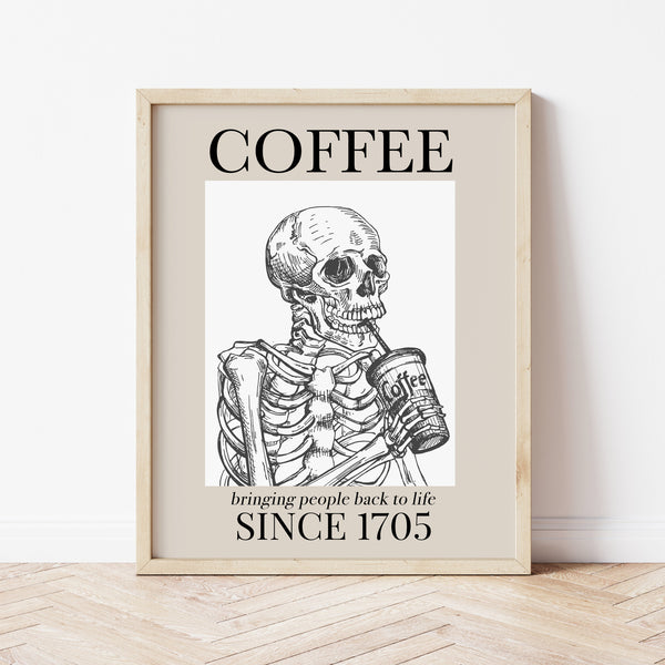 Coffee Bar Wall Decor | Skeleton With Coffee Print | Ollie + Hank