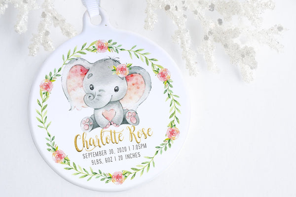Elephant Birth Stats Ornament | Baby's First Christmas Ornament | Ollie + Hank