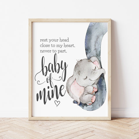 Elephant Nursery Decor | Baby Of Mine Print | Ollie + Hank