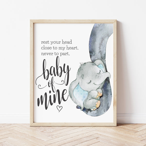 Elephant Nursery Wall Decor | Baby Of Mine Print | Ollie + Hank