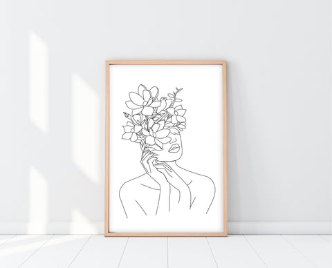 Face Line Artwork | Woman With Flower Head Print | Ollie + Hank