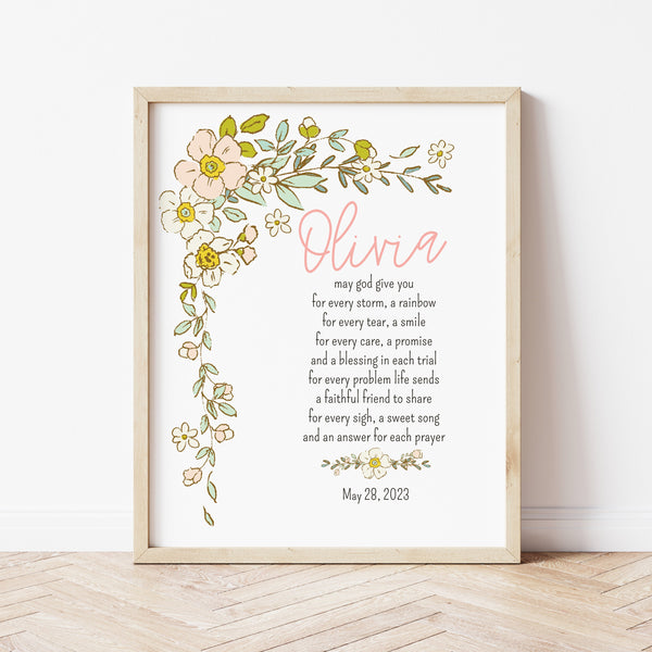 First Communion Gifts For Goddaughter | Floral Blessing Print | Ollie + Hank