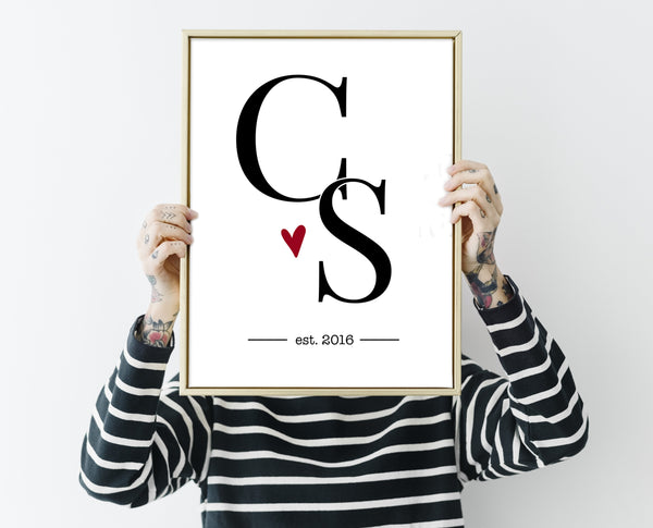 Gift For Girlfriend Anniversary | Couples Initial Print | Ollie + Hank