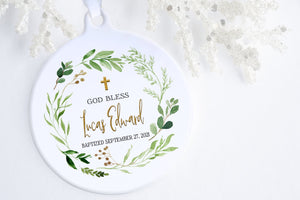 Gift For Godson For Baptism | Greenery Personalized Baptism Ornament | Ollie + Hank