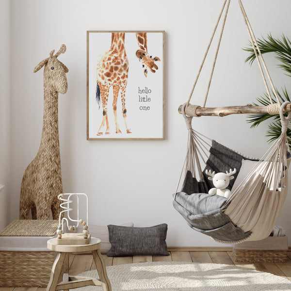 Giraffe Wall Art For Nursery | Hello Little One Giraffe Print | Ollie + Hank