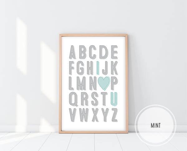 I Love You Alphabet Nursery Art | Mint And Grey Nursery | Ollie + Hank