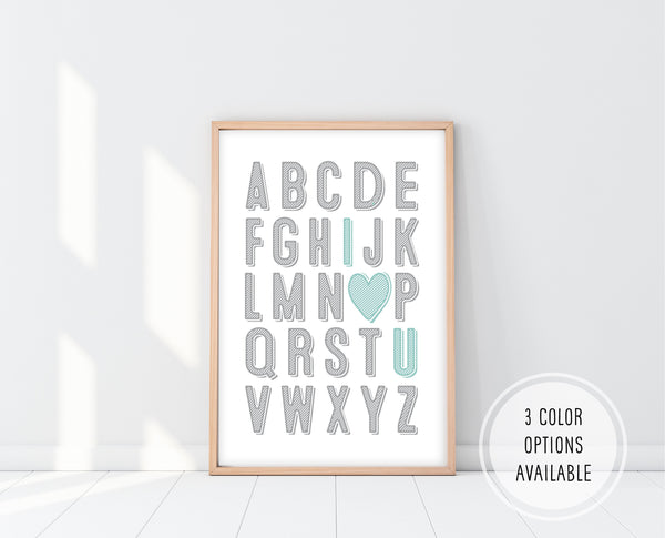 I Love You Alphabet Wall Art | Mint Nursery Art | Ollie + Hank