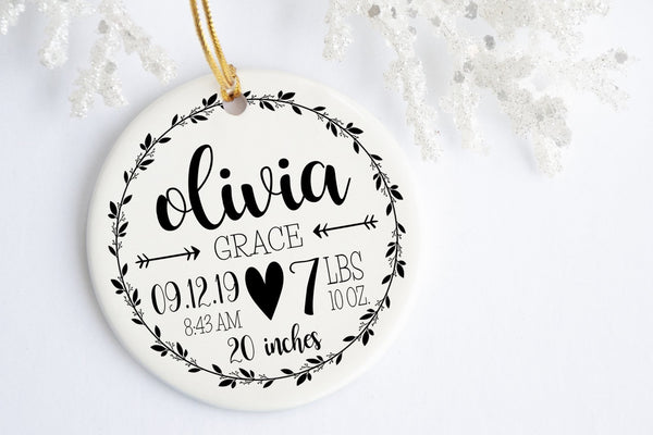 New Baby Christmas Ornament | Rustic Birth Stats Ornament | Ollie + Hank