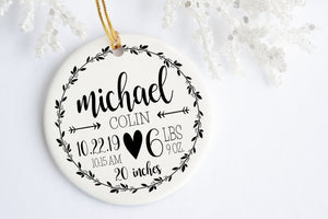 New Baby Ornament | Rustic Birth Stats Ornament | Ollie + Hank