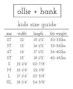 Ollie + Hank Tshirt Size Guide