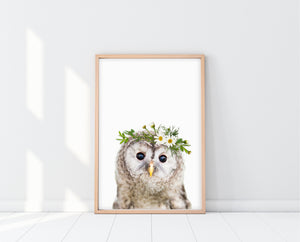 Owl Nursery Art | PeekABoo Owl With Flower Crown Print | Ollie + Hank