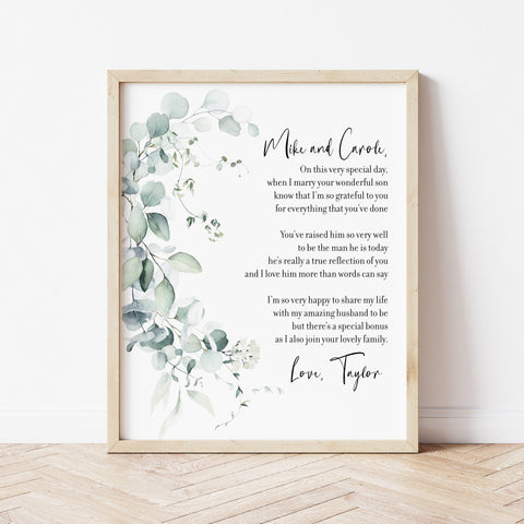 Parents Of The Groom Gifts | Parents Of The Groom Poem Print | Ollie + Hank