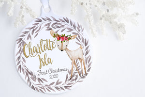 Personalized Baby's First Christmas Ornament | Woodland Deer Ornament | Ollie + Hank