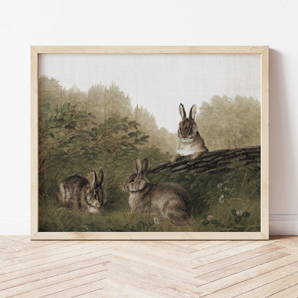Rabbit Wall Art | Rabbits On A Log Print | Ollie + Hank