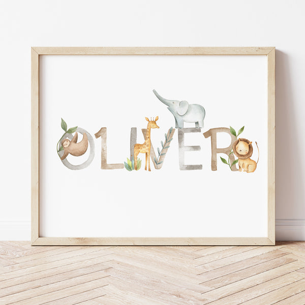 Safari Wall Art For Nursery | Baby Name Art | Ollie + Hank