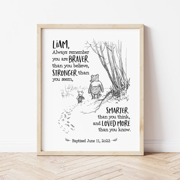 Winnie The Pooh Christening Gifts | Braver Than You Believe Quote | Ollie + Hank