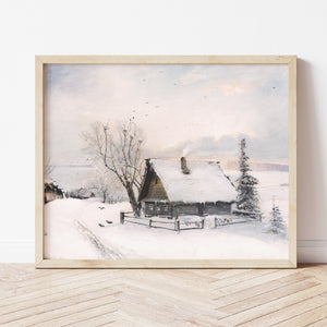 Winter Cabin Painting | Snowy Cottage Print | Ollie + Hank