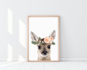 Woodland Nursery Decor Girl | PeekABoo Deer With Flower Crown | Ollie + Hank